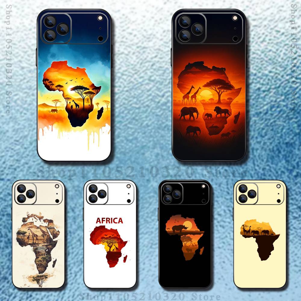 Africa Map Art Phone Case For iPhone 17,16,15,14,13,12,Pro,Max,Plus,E,SE4,Air,Mini Black Soft Box