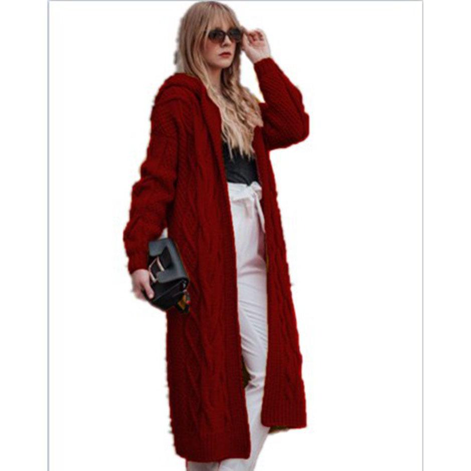 Sweaters For Women Cardigan New Style Solid Color Hooded Long Loose Cardigan Sweater Twist Knit Women Clothes