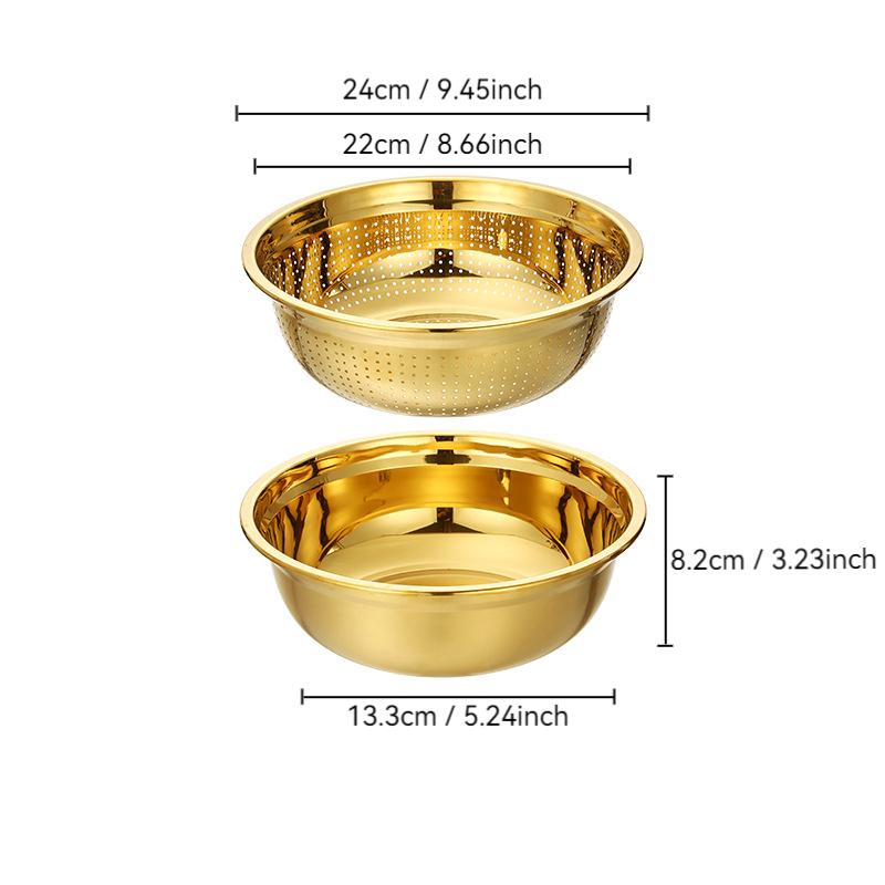 2 шт./комплект сито для риса, сито из нержавеющей стали, золотая корзина для слива, многофункциональная миска для смешивания яиц и муки, кухонная миска для фруктового супа