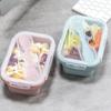 Foldable Silicone Lunch Box Portable Microwave Oven Lunch Box with Fork Portable Lunch Box Refrigerated and Fresh-keeping Box
