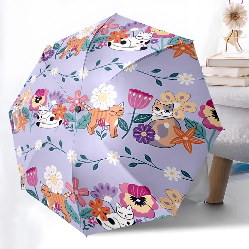 1pc Cat Garden Pattern Automatic Folding Umbrella - Portable Collapsible 8-Rib Umbrella for All Seasons Durable Canopy yy251119120