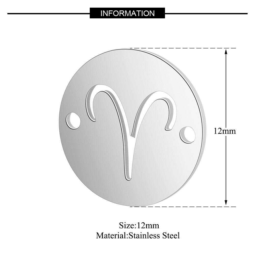12Pcs Mixed Zodiac Charms 12mm Mirror Polish Zodiac Signs with Two Holes Stainless Steel Twelve Constellation Charm Jewelry