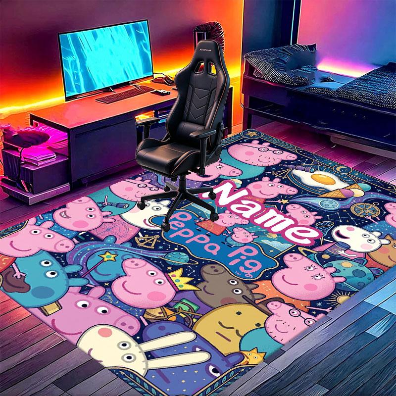 Custom Name Personalized Peppa Pig Print Carpet, Versatile Home Decor Rug, for Playroom, Apartment, Balcony, Entryway, Hallway Gift