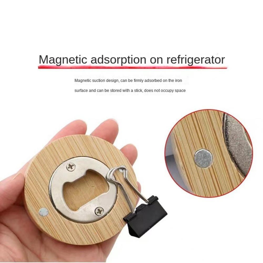 Magnet Bamboo Bottle Opener Round Beer Bottle Opener Simple Can Driver  Home