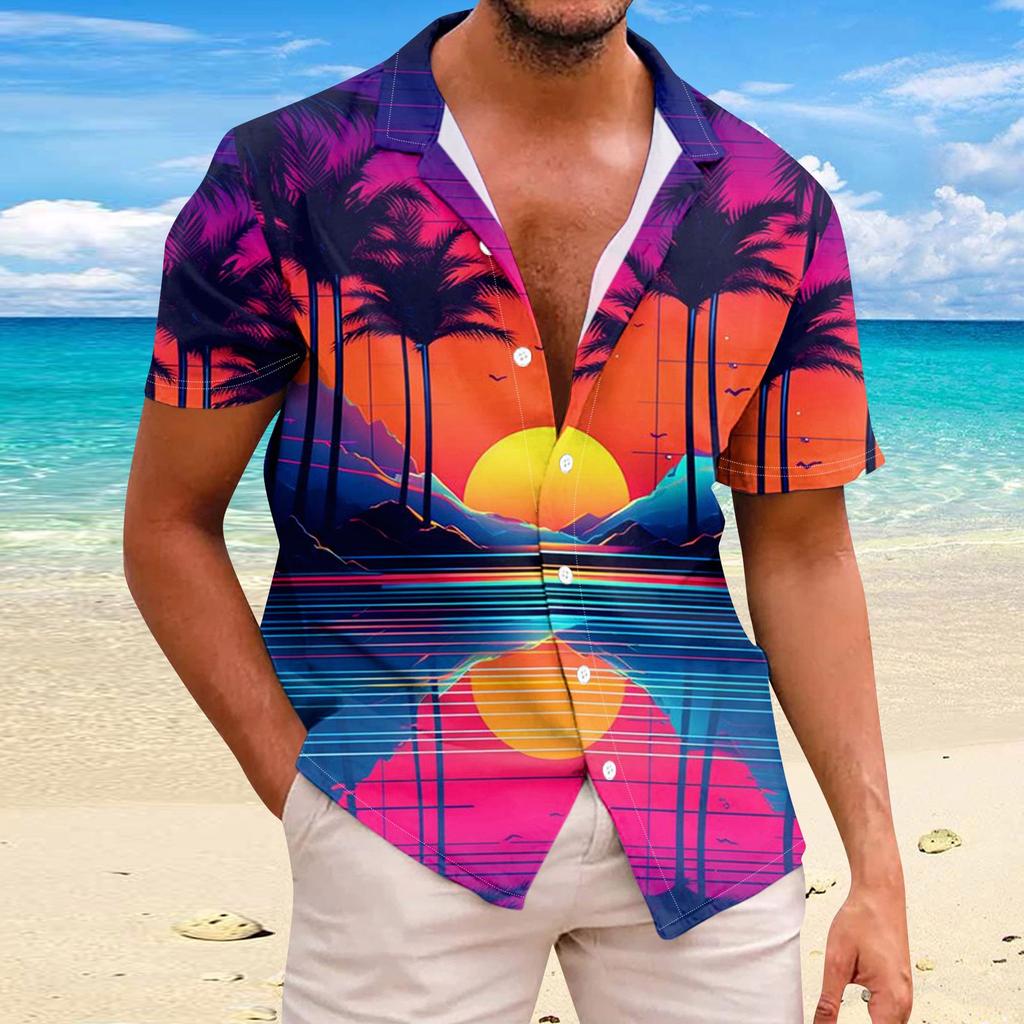 Гавайская рубашка для мужчин, повседневная модная летняя футболка с коротким рукавом и пуговицами, топ с принтом