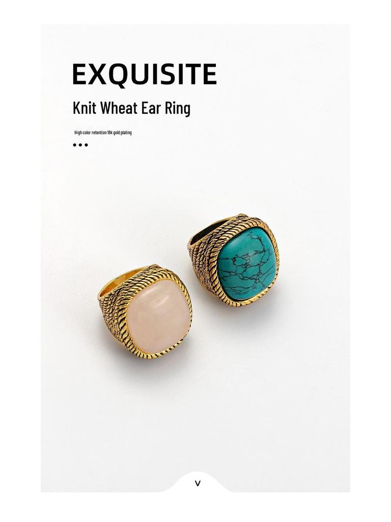 Винтажное состаренное французское кольцо с драгоценным камнем для женщин: Изысканный, Высококлассный, Легкая Роскошь, Вдохновляющая Элегантность в Стиле INS.