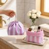 Portable Makeup Bag Organize Striped Striped Cosmetic Organizer Drawstring Cosmetic Bag  Female