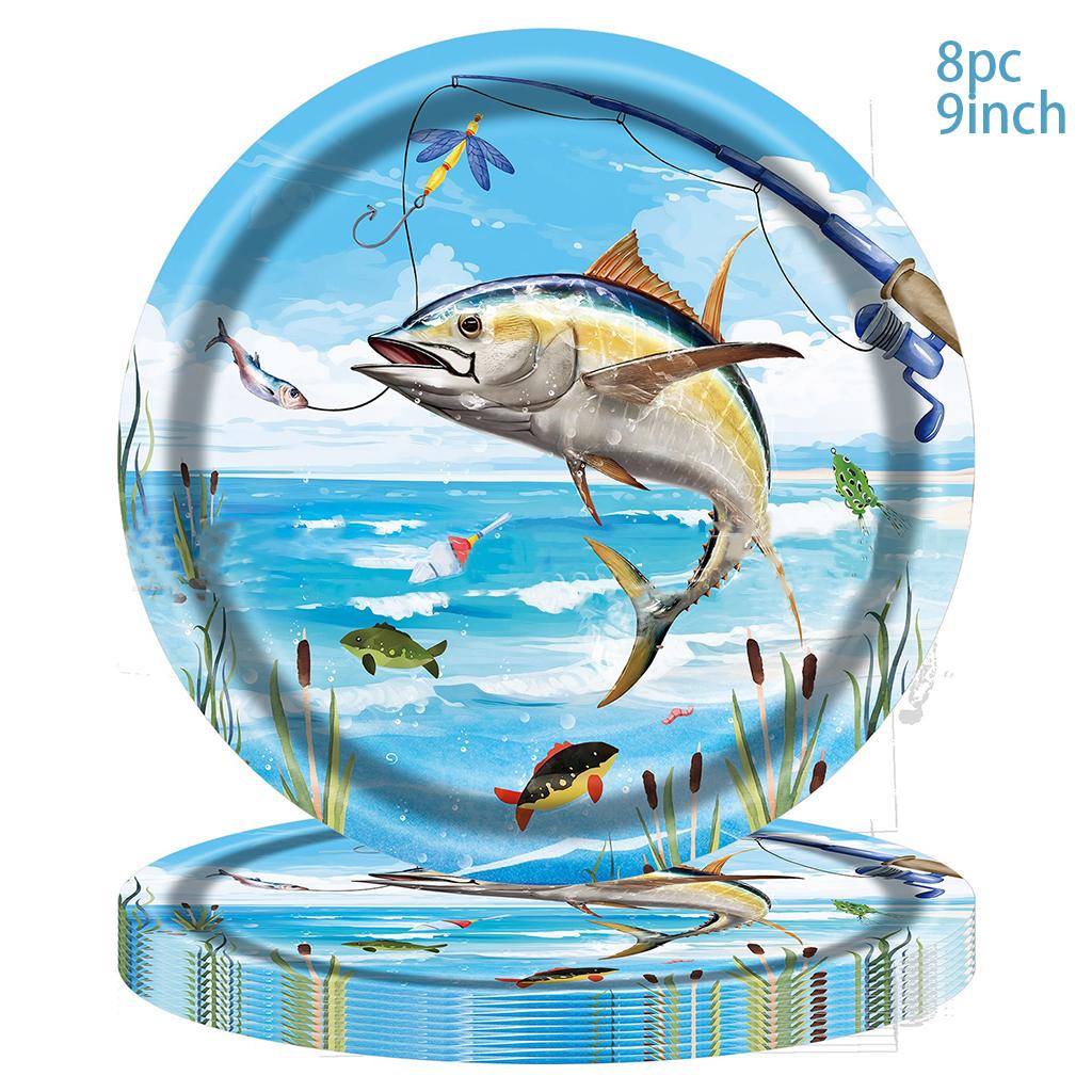 Fishing Theme Party Decoration Wild Fishing Sea Fishing Fish Paper Plates Napkins Cups Happy Summer Beach Fishing Party Decor