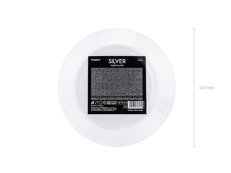 Plates, Silver, 18Cm (1 Pack / 6 Pcs.)