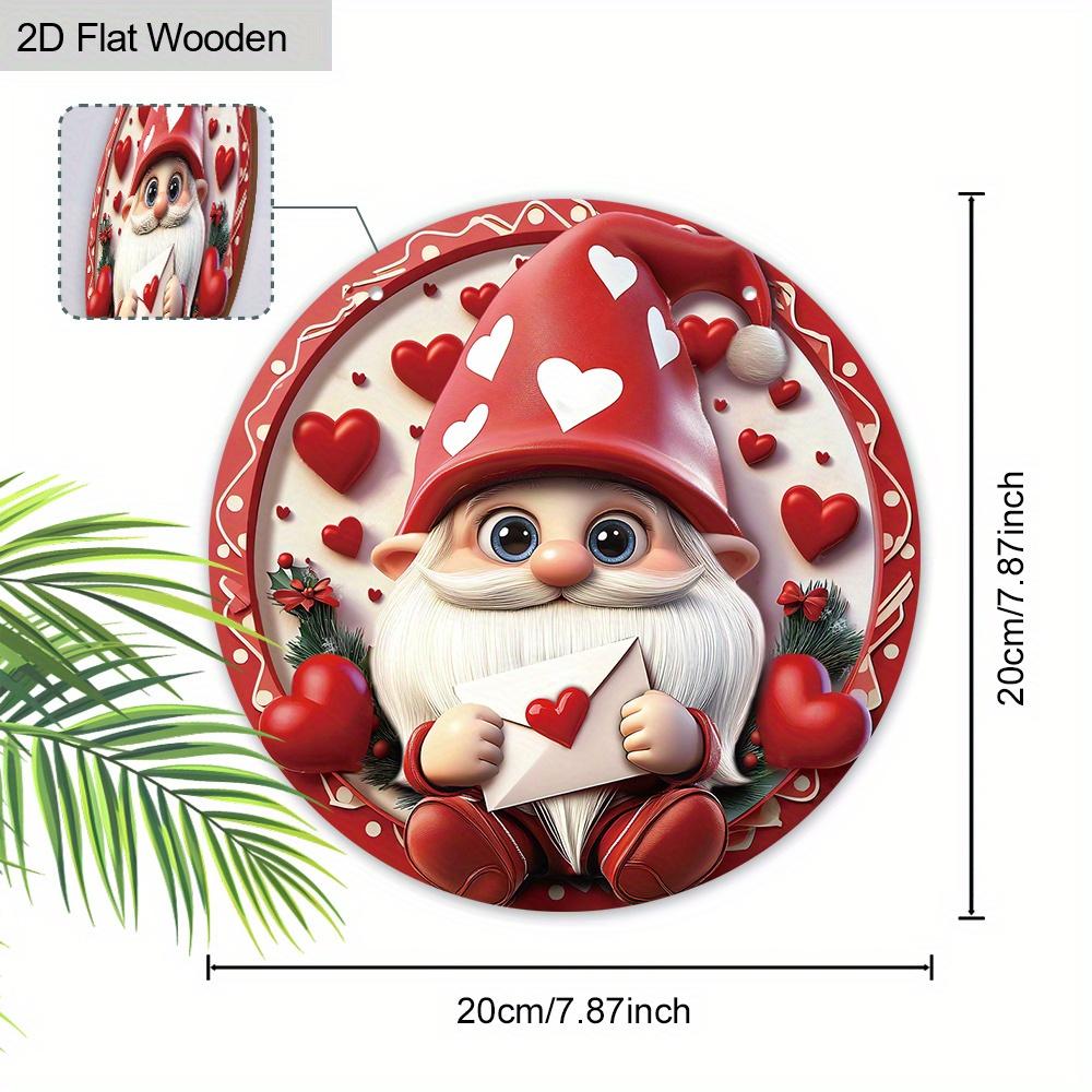Гном на День святого Валентина с любовным письмом, Деревянная табличка, Декор для круглой входной двери, Настенное украшение в форме сердца - Идеальный романтический подарок
