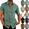 Men's Spring Summer Casual Solid Color Cotton Loose Lapel Short Sleeve Men's Shirt Men's Tops