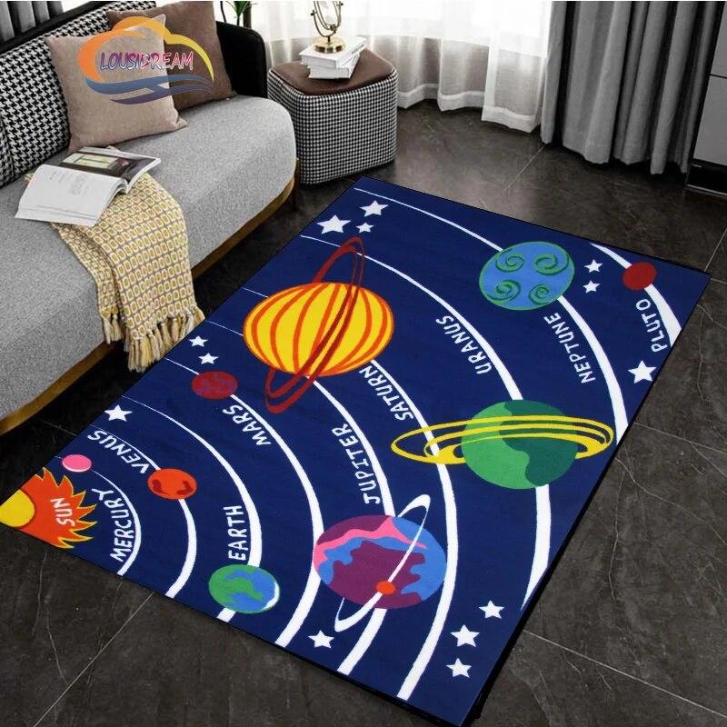 Cartoon Space Rug Universe Ufo and Many Planets In Galaxy Carpet Solar System Living Room Bedroom Fashion Decoration