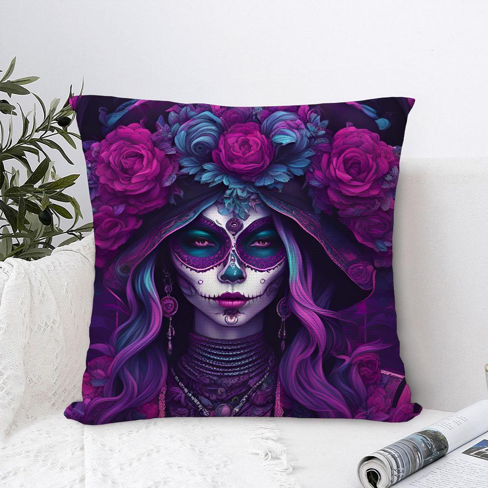 Наволочка Девушка Сахарный Череп Плюшевая Ткань Мягкая Наволочка Двусторонняя Печать Чехол на Подушку Дивана Декоративная Подушка