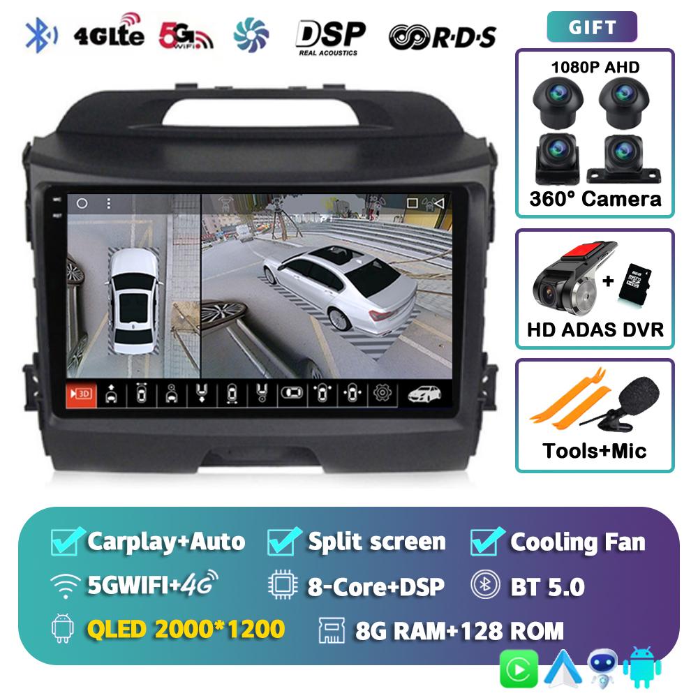 Беспроводной CarPlay Автомагнитола Android 14 Для KIA Sportage 3 2010-2015 2016 4G+WIFI Мультимедийный Видеоплеер GPS 2din Автомагнитола