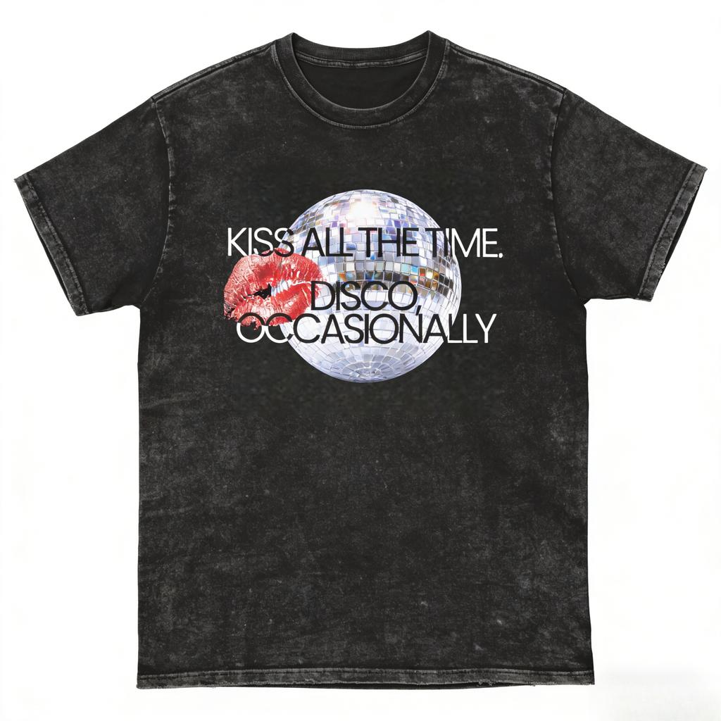 Harry Styles Kiss All The Time Disco Occasionally Album Acid Wash Unisex Cotton Shirt Mens Womens Hiphop Short Sleeve Tshirt