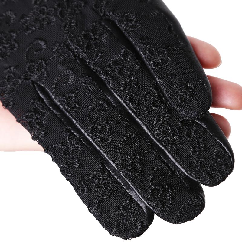 Кружевные кожаные перчатки Черные короткие перчатки из овчины