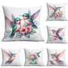 New Vintage Gold-plated Flower Hummingbird Print Pillowcase Home Sofa Cushion Pillowcase