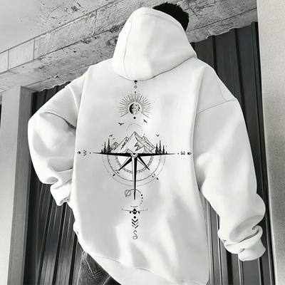Мужские худи с винтажным принтом компаса, высококачественные, с капюшоном, с длинными рукавами, на все сезоны, для повседневной носки, для спорта, мужская одежда.