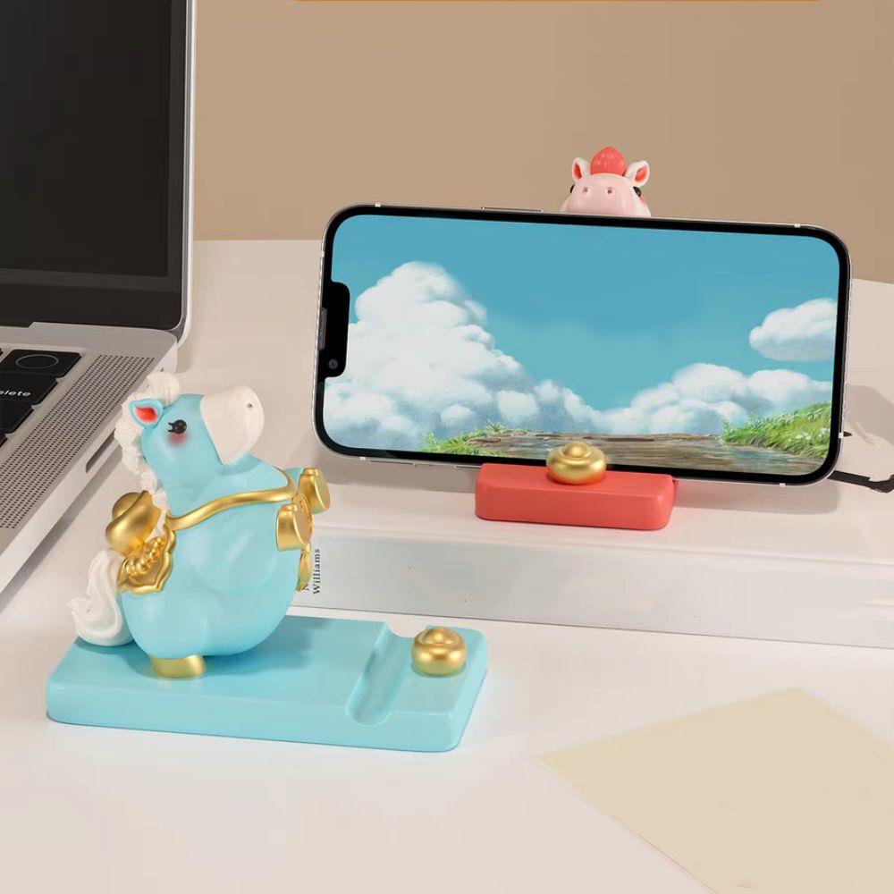 Horse Mascot Zodiac Pony Phone Holder Resin Cell Phone Bracket Desktop Ornaments