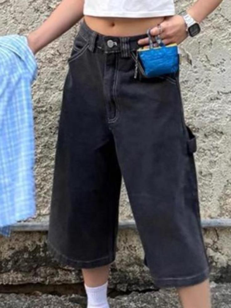 Y2k винтажные мешковатые уличные джинсы женские Harajuku большие классные шорты для девочек новые летние высокие уличные повседневные модные джинсовые брюки