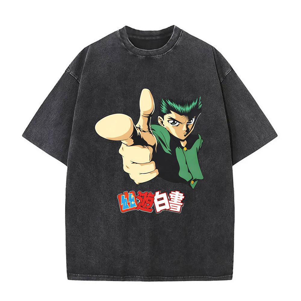 Anime YuYu Hakusho Urameshi Yuusuke Vintage Washed T Shirt Men Women Casual Oversized Tshirts Mens 90s Manga Retro Streetwear