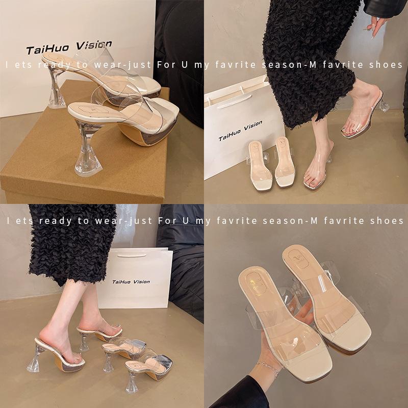 New Transparent Thick-heeled Thick-soled Crystal Casual Simple High-heeled Slippers In Summer 2025