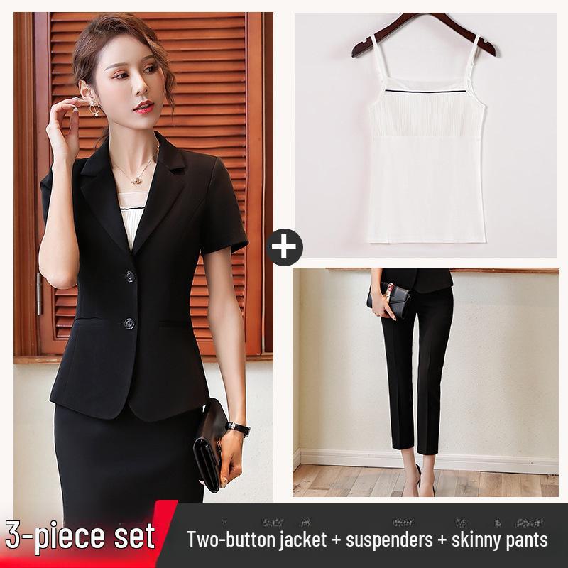 Женский профессиональный летний костюм: Формальный пиджак с короткими рукавами с юбкой или брюками