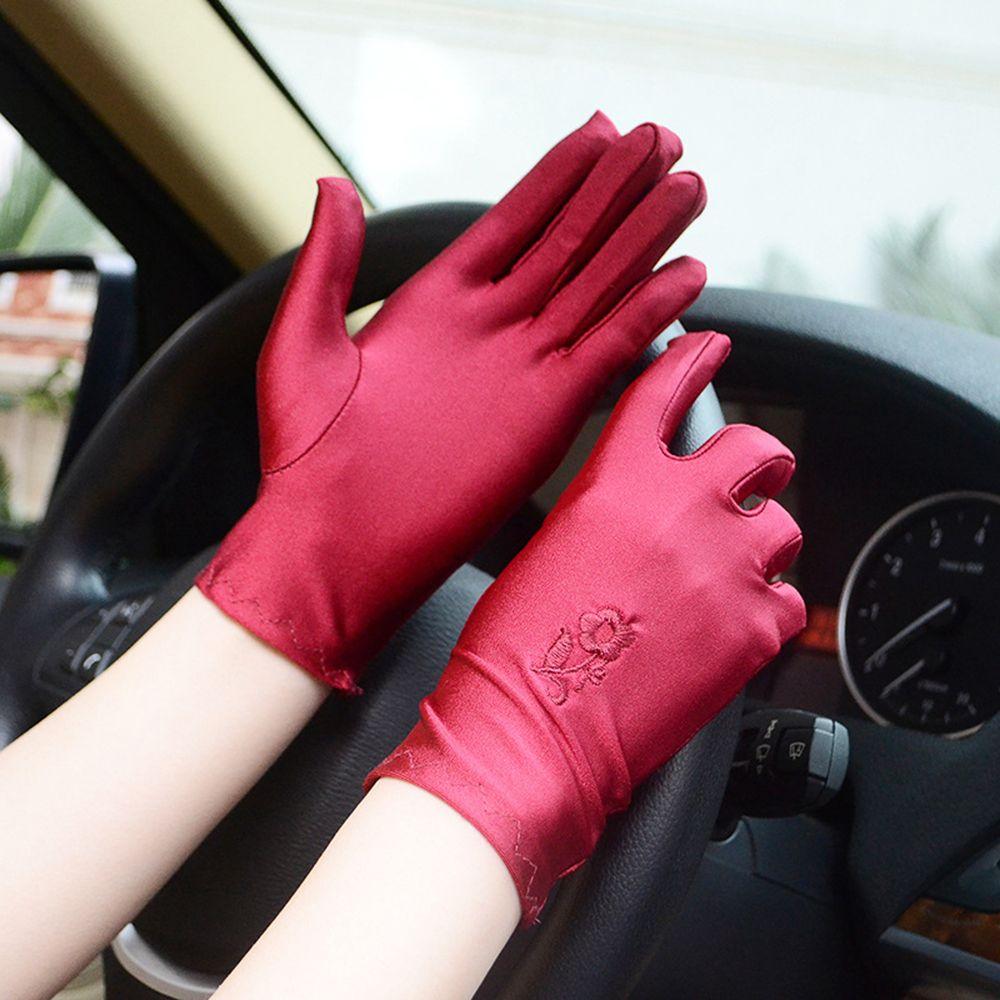 1 pair Fashion Embroidered Thin Elastic Driving Gloves Summer Mitten Sun Protection Gloves Sunscreen Mittens