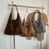 Leopard Print Plush Tote - Women's Versatile Large-Capacity Autumn/Winter Shoulder Bag