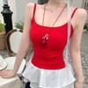 Red Lace-Trim Camisole for Women - Ballet Style Summer Top