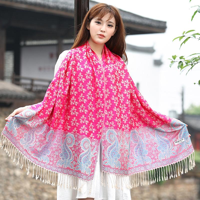 Scarf Women's Autumn and Winter Extended Women's Cotton and Linen Jacquard Tassel Air Conditioning Shawl Sunscreen Long Towel