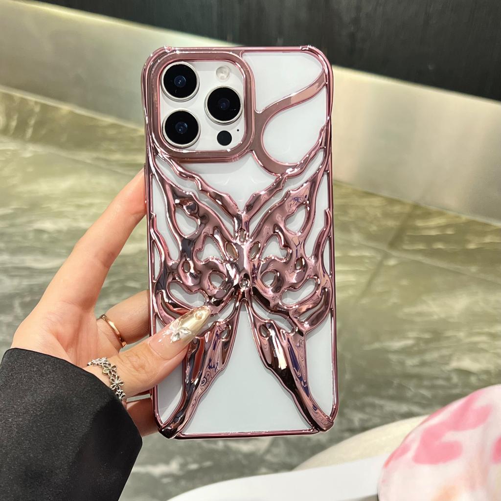 Модный чехол с гальваническим покрытием и полым узором бабочки для iPhone 16E 15 14 13 12 11 Pro Max, матовая противоударная задняя крышка с теплоотводом