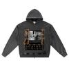 DTG Print Knitted Denim Zip-Up Hoodie Riot Brother Print Zipper Hoodies  