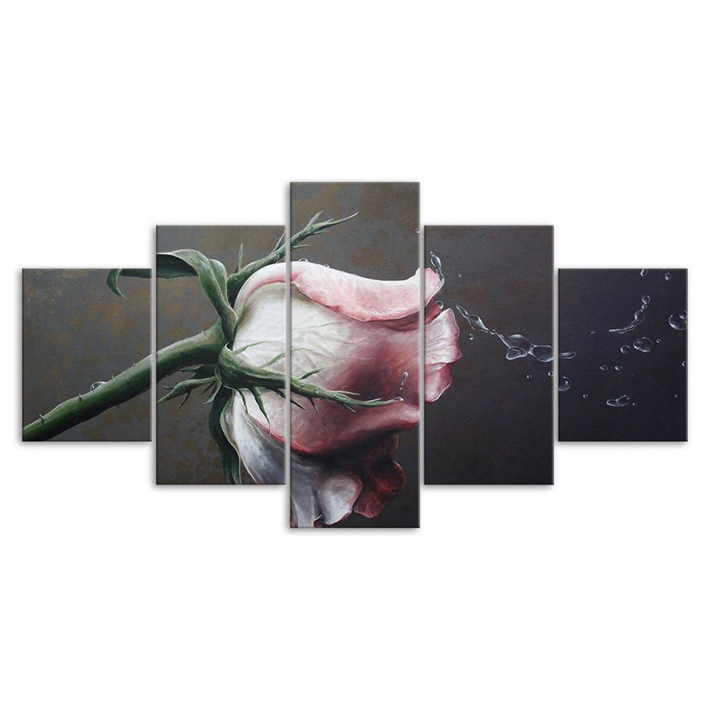 White Red Rose Flower 5 Piece Five Panel Canvas Print Modern Wall Art Poster Home Decor Gift For Him For Her