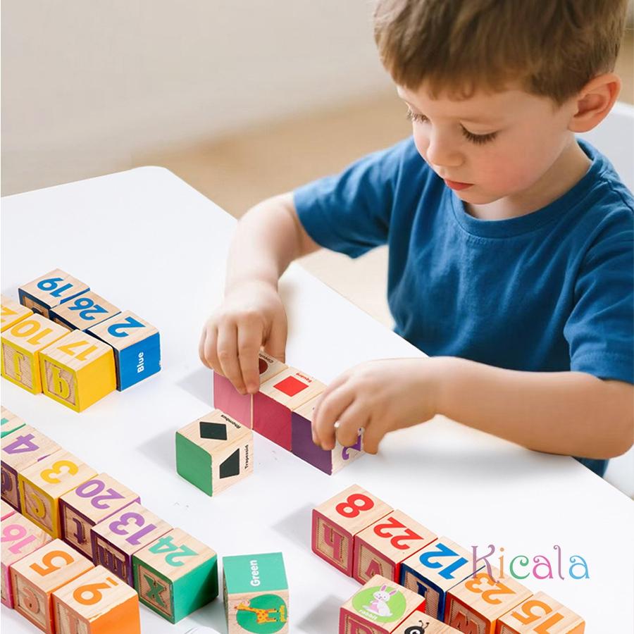 Montessori Wooden Number Blocks Early Learning Toys for Kids Letters Shape Color Animal Cognition Preschool Educational Puzzle