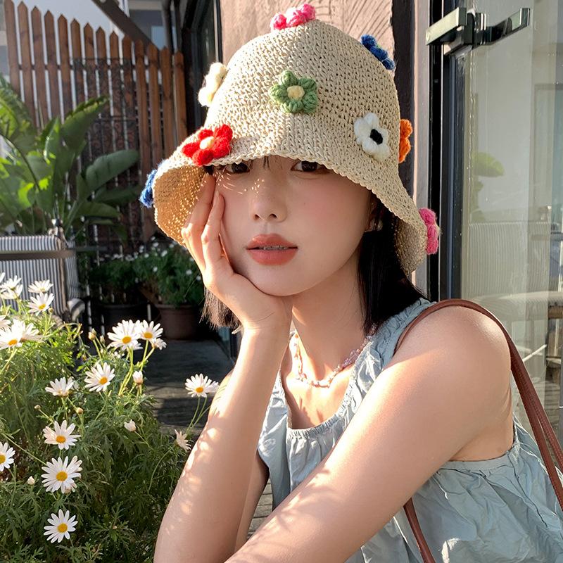 Цветочная соломенная шляпа-ведро женская летняя дышащая маленькая соломенная шляпа пляжная солнцезащитная шляпа-ведро солнцезащитный козырек от солнца прилив