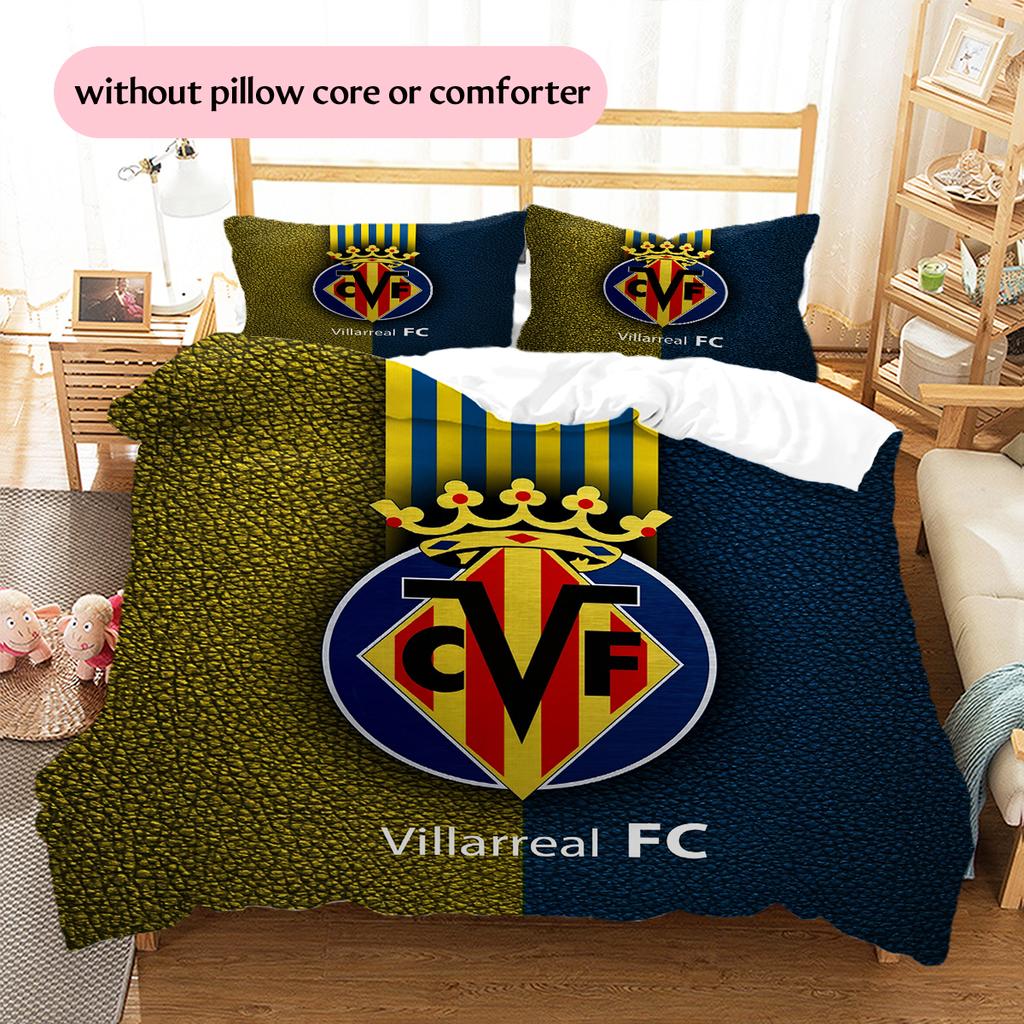 Villarreal CF Pattern Bedding Home Decoration Birthday Gift (1 * duvet cover + 2 * pillowcase, without core)