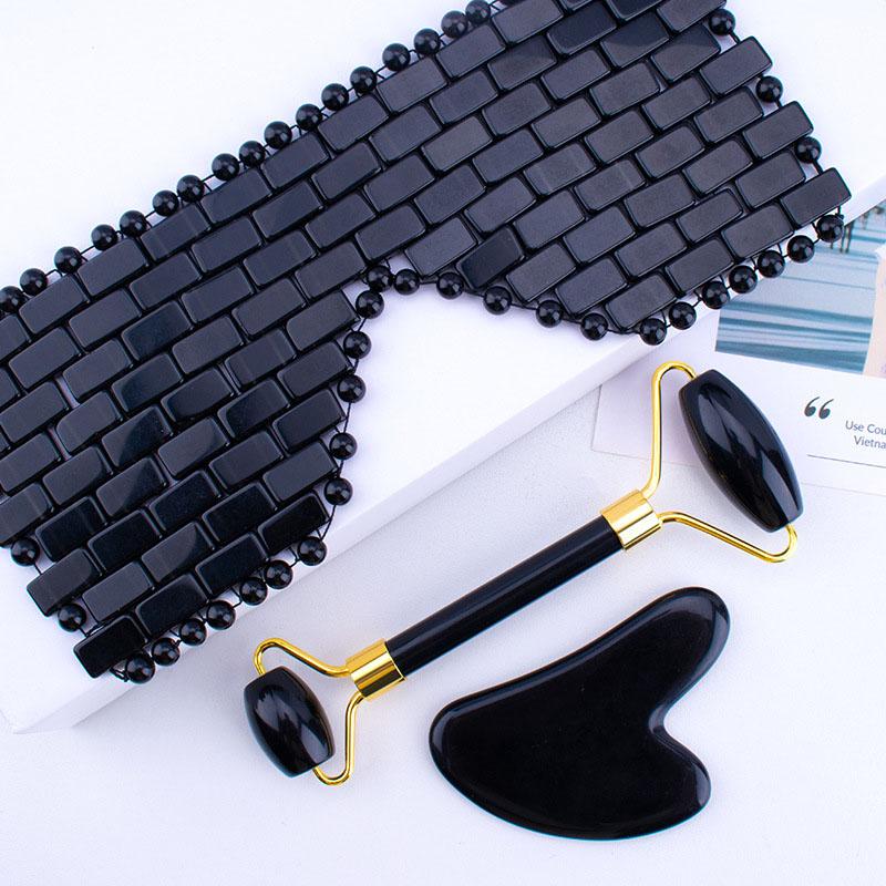 3pcs Natural Jade Eye Mask And Jade Roller Gua Sha Set Rose Quartz Gouache Scraper Massage Tool Anti-Aging Beauty Skin Care Tool