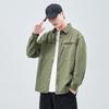 Heavy Washed Cotton, Japanese Retro Trendy Brand Loose Casual Shirt Jacket, Army Green Spot Whole Single Collar.