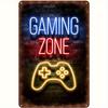 Винтажная Игровая Зона Металлическая Жестяная Вывеска  Аркадный Неоновый Дизайн в Синем  Красном  Прочная Железная Ретро Графика Контроллера Легко