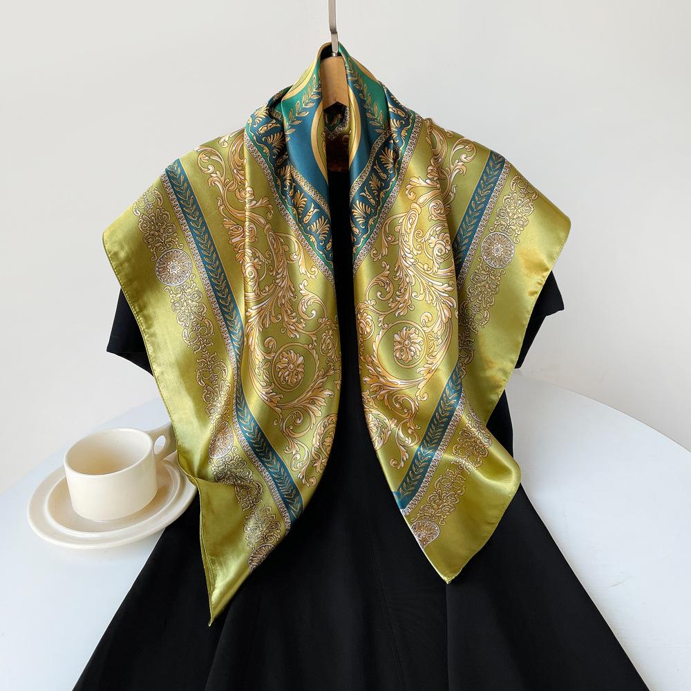Women's Court-Style Large Scarf: A Fashionable and Versatile Satin Scarf for Wrapping the Head or Wearing as a Wrap