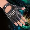 Street Dance Half Finger Gloves Men's Nightclub Pole Dance Rivet Gloves Performance Dance Spring and Summer Dance Performance Leather Gloves