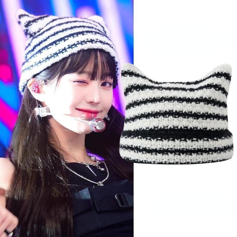Новая японская уличная одежда Harajuku Beanie Little Devil полосатая вязаная шапка для женщин и девочек осень-зима милая шапка с кошачьими ушками