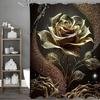 Golden Rose Shower Curtain Bathroom Decorative Plant Floral Shower Curtain, Waterproof Shower Curtain with Hook