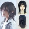 Short Mullet Head Wigs with Bangs Synthetic Straight Anime Men Black Gray Green Hair Wig for Daily Party Cosplay