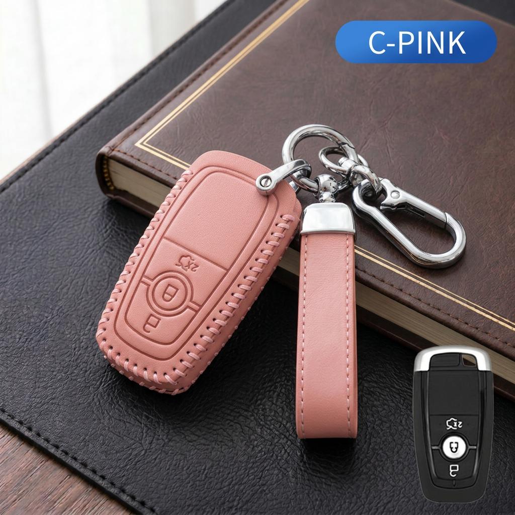Leather Key Fob Cover For Ford F150 Explorer Mustang Edge Fusion Escape Ranger Bronco Focus Kuga Protective Auto Accessory Shell