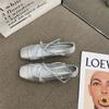 Fashion 2024 New Spring Belt Buckle Shoes for Women Chunky Heel Silver Mary Jane Pumps Square Toed Single Women's Shoes