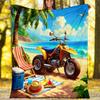 Miami Retro Sports Car Neon Scenery Fleece Printed Flannel Blanket, Warm Soft Throw Sofa Bed Blanket