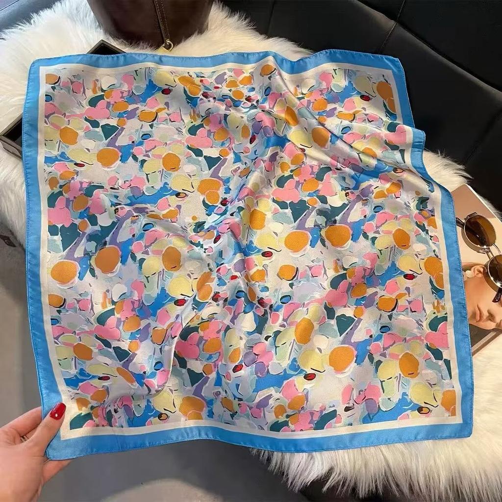 New white 71CM premium silk scarf women's neck protector scarf spring and autumn retro scarf shawl tied bag straight hair