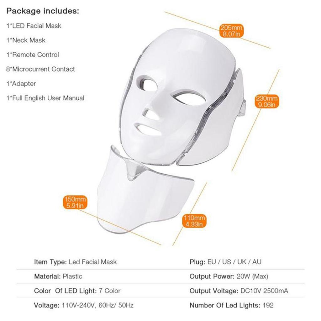 7 Colors Led Facial Mask Machine Light Photon Therapy Acne Face And Neck Set Beauty Led Light Treatment Skin Rejuvenation
